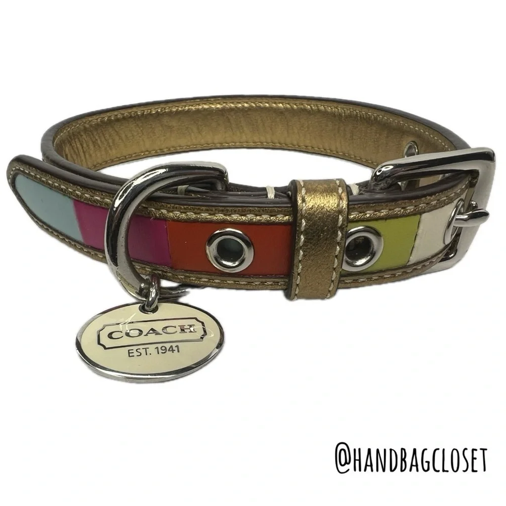 Coach Legacy Striped Leather Vintage Pink Blue Size SMALL Dog Collar